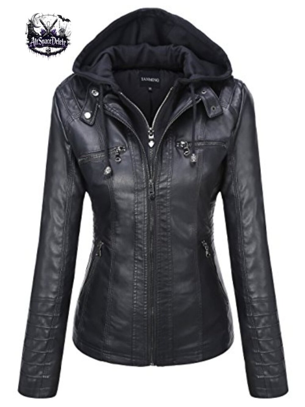 Faux Leather Jacket Hooded Moto Biker Coat Detachable Hood
